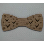 Bow tie in wood, deer and snowflake pattern