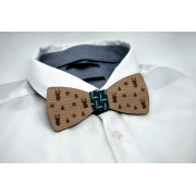 Bow tie in wood, deer and fir motif