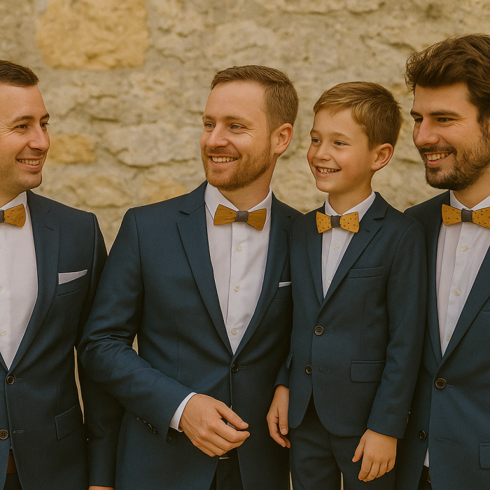 Offrir un cadeau de groupe : les nœuds papillon en bois pour vos témoins de mariage